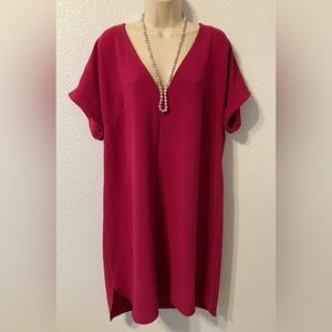 XL V-Neck Dress in Deep Pink Fuchsia with gold colored bead buttons by A New Day